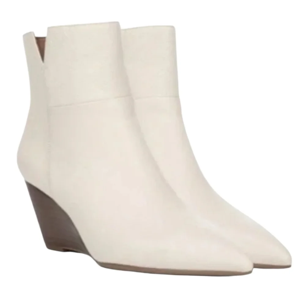 FRANCO SARTO Amsterdam Ivory Leather Ankle Wedge Booties Mod White Luxury‎ 8.5
